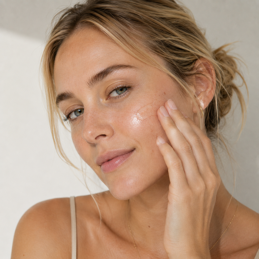 Woman using Hydro Lab hydrating hyaluronic acid face serum
